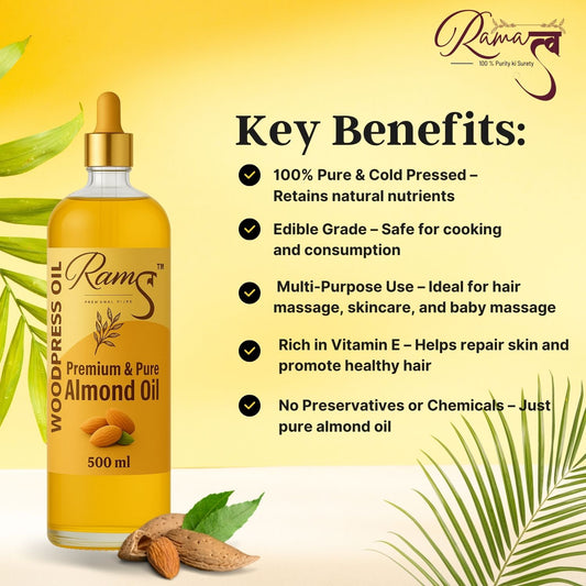 Ramatva 100ml Wood-Pressed Almond Oil – Cold-Pressed & Pure for Hair, Skin & Baby Care